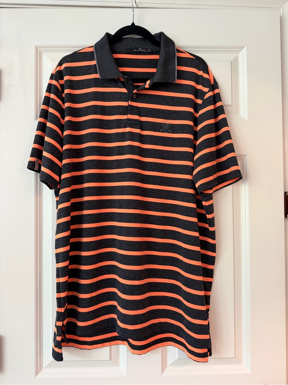 Ralph Lauren Golf Shirt RLX Grey & Orange Striped Size XL